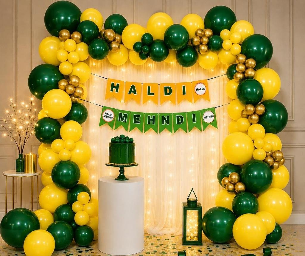 Green & Yellow Haldi Mehndi Balloon Decoration
