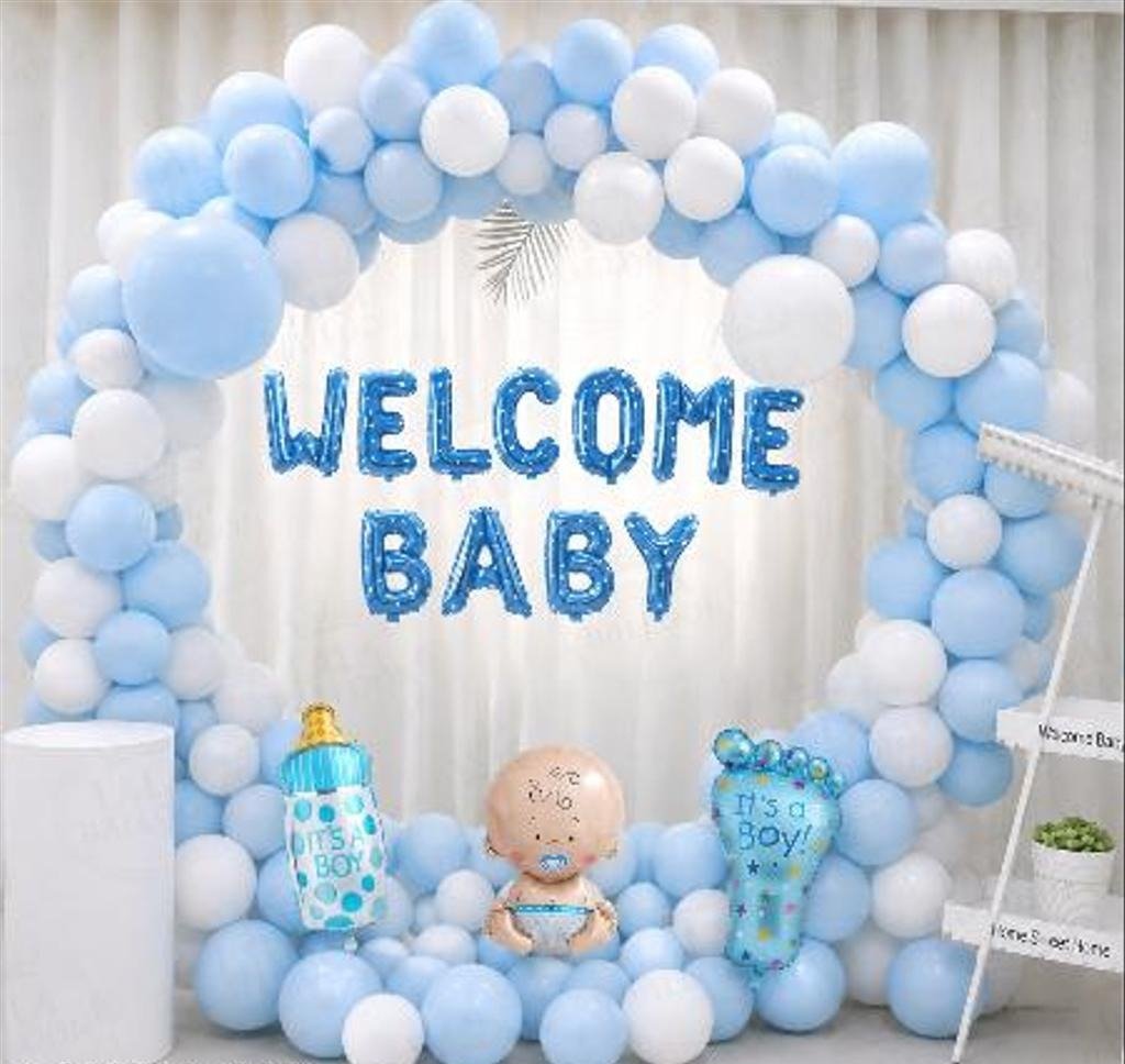 Light Blue & White Welcome Baby Balloon Arch Decoration Kit | It’s a Boy