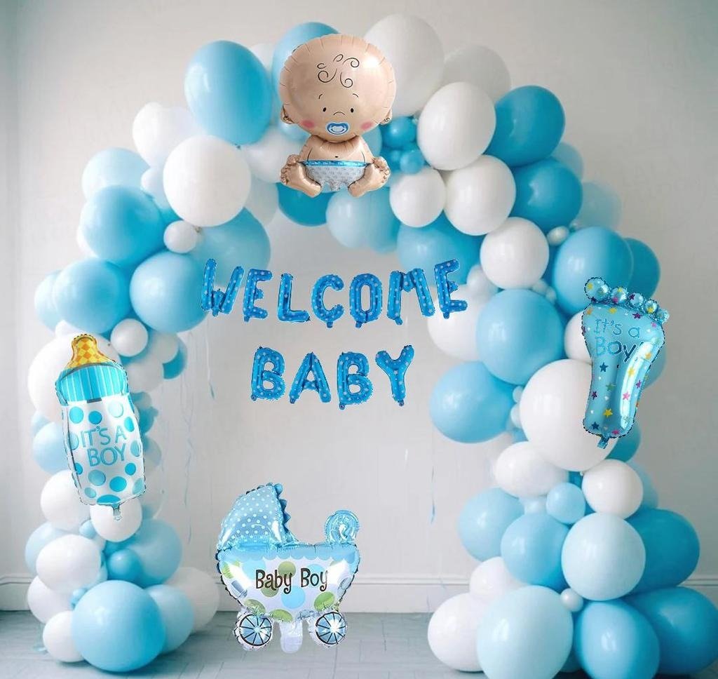 Blue Welcome Baby Balloon Setup